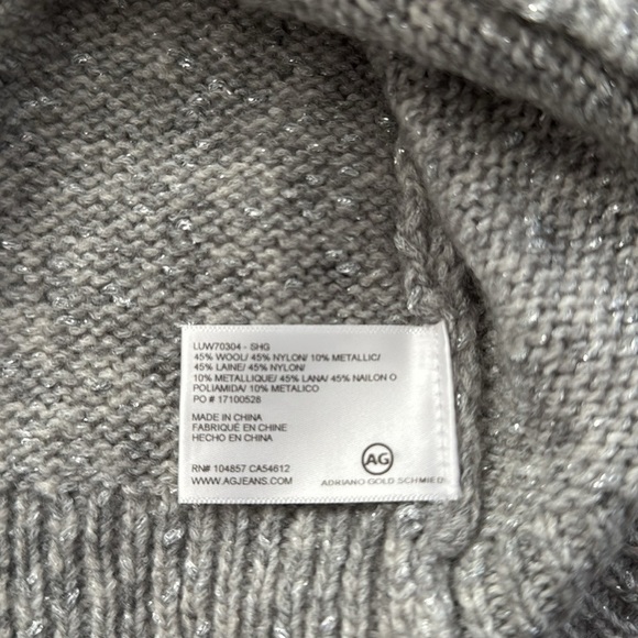 AG Adriano Goldshmied Noelle Chunky Sweater Shimmer Gray Silver Bell Sleeve - Picture 6 of 7